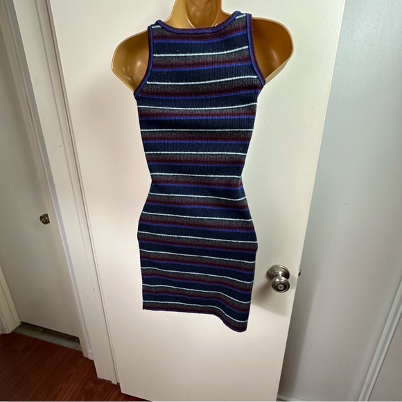 T By Alexander Wang Blue Gray Striped Sleeveless 100% Merino Wool Dress XS-S - Picture 7 of 14